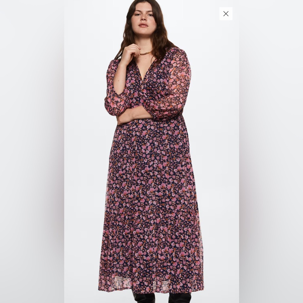 Long Sleeve Floral Trendy Dress in Pink and Black